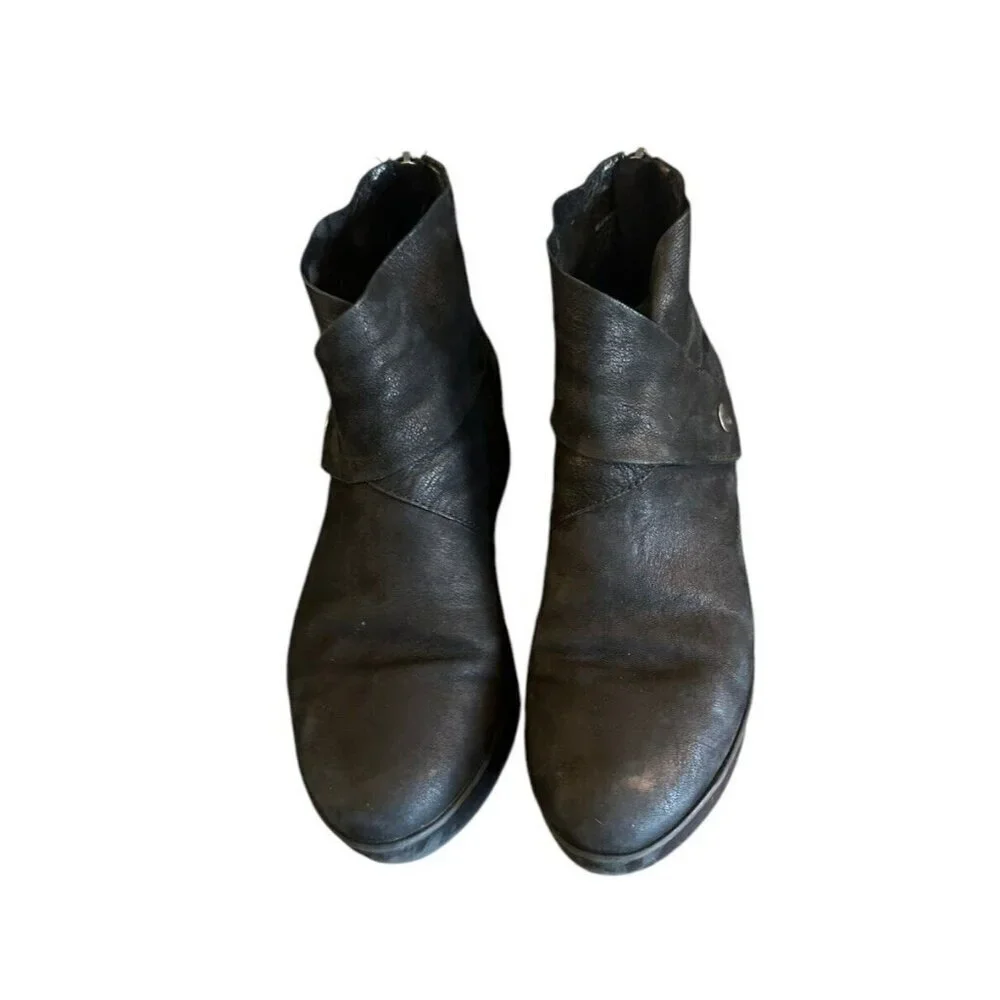 Eileen Fisher Tread Tumbled Nubuck Wedge Booties Black Ankle Boots Womens Sz‎ 6